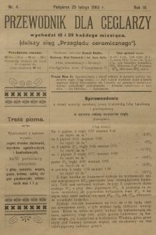 Przewodnik dla Ceglarzy : dalszy ciąg „Przeglądu ceramicznego”. R.3, 1903, nr 4