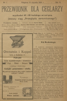 Przewodnik dla Ceglarzy : dalszy ciąg „Przeglądu ceramicznego”. R.4, 1904, nr 1