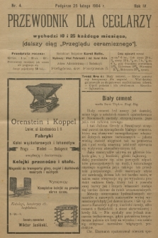Przewodnik dla Ceglarzy : dalszy ciąg „Przeglądu ceramicznego”. R.4, 1904, nr 4