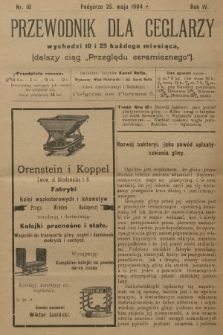Przewodnik dla Ceglarzy : dalszy ciąg „Przeglądu ceramicznego”. R.4, 1904, nr 10
