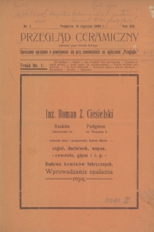 Przegląd Ceramiczny. R.8, 1908, nr 1