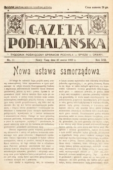 Gazeta Podhalańska : tygodnik poświęcony sprawom Podhala, Spisza, Orawy. 1933, nr 11