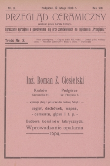 Przegląd Ceramiczny. R.8, 1908, nr 3