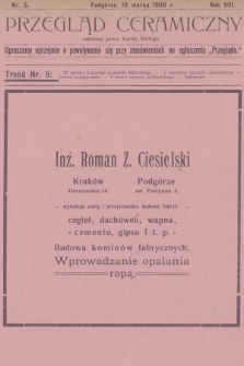 Przegląd Ceramiczny. R.8, 1908, nr 5