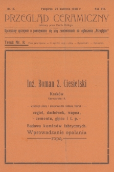 Przegląd Ceramiczny. R.8, 1908, nr 8