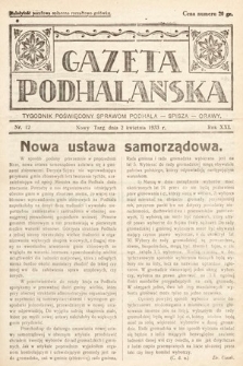 Gazeta Podhalańska : tygodnik poświęcony sprawom Podhala, Spisza, Orawy. 1933, nr 12