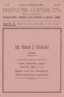 Przegląd Ceramiczny. R.8, 1908, nr 18