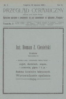 Przegląd Ceramiczny. R.9, 1909, nr 2