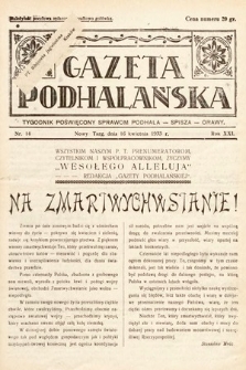 Gazeta Podhalańska : tygodnik poświęcony sprawom Podhala, Spisza, Orawy. 1933, nr 14