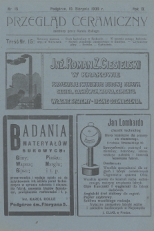 Przegląd Ceramiczny. R.9, 1909, nr 15