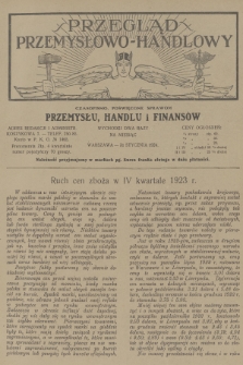 Przegląd Przemysłowo-Handlowy : czasopismo poświęcone sprawom przemysłu, handlu i finansów. R.4, 1924, styczeń