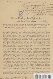 Ueber Flecktyphus-Epidemien und deren Verbreitung : Vortrag gehalten in der Section für öffentliche Gesundheitspflege in der V. Versammlung polnischer Aerzte und Naturforscher in Lemberg 1888