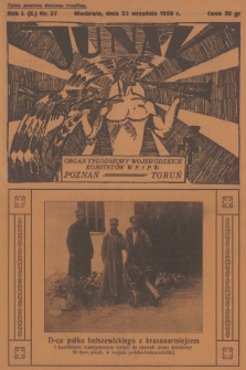 Junak : tygodniowy ilustrowany organ Woj. Komit. W. F. i P. W. Poznań-Toruń. R.1 (10), 1929, nr 37