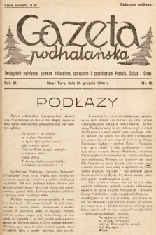 Gazeta Podhalańska : dwutygodnik poświęcony sprawom kulturalnym, społecznym i gospodarczym Podhala, Spisza i Orawy. 1946, nr 12