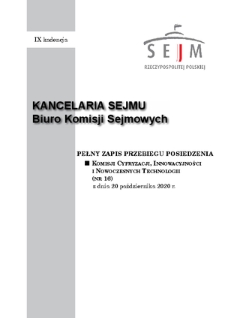 Pełny Zapis Przebiegu Posiedzenia Komisji Cyfryzacji, Innowacyjności i Nowoczesnych Technologii (nr 16) z dnia 20 paźdzoernika 2020 r.