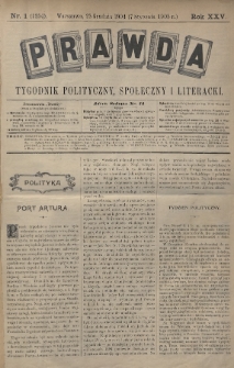 Prawda : tygodnik polityczny, społeczny i literacki. 1905, nr 1