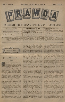 Prawda : tygodnik polityczny, społeczny i literacki. 1905, nr 7
