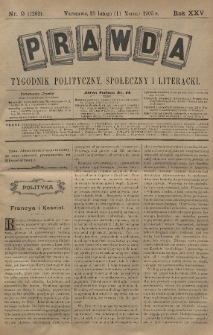 Prawda : tygodnik polityczny, społeczny i literacki. 1905, nr 9