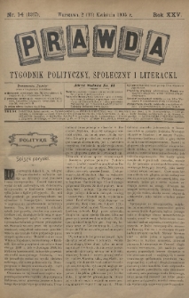 Prawda : tygodnik polityczny, społeczny i literacki. 1905, nr 14