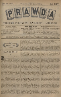 Prawda : tygodnik polityczny, społeczny i literacki. 1905, nr 27