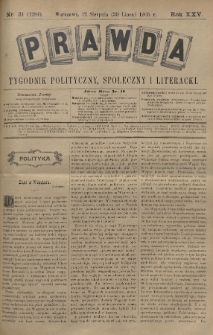 Prawda : tygodnik polityczny, społeczny i literacki. 1905, nr 31
