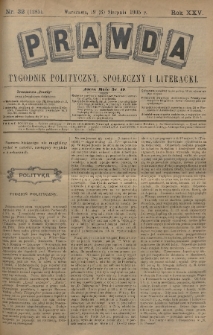 Prawda : tygodnik polityczny, społeczny i literacki. 1905, nr 32