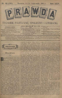 Prawda : tygodnik polityczny, społeczny i literacki. 1905, nr 42