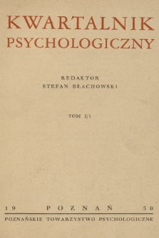 Kwartalnik Psychologiczny. T.1, 1930, Spis rzeczy