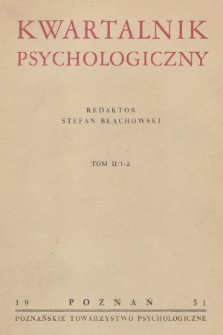 Kwartalnik Psychologiczny. T.2, 1931, Spis rzeczy