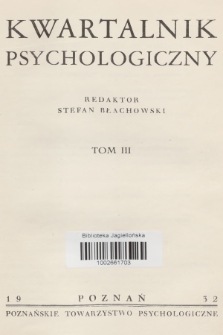 Kwartalnik Psychologiczny. T.3, 1932, Spis rzeczy