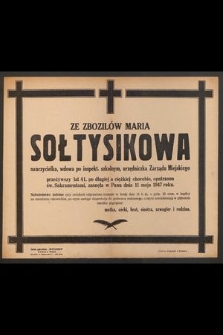 Ze Zbozilów Maria Sołtysikowa nauczycielka [...] zasnęła w Panu dnia 11 maja 1947 roku [...]