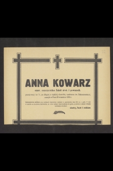 Anna Kowarz [...] zasnęła w Panu dnia 26 września 1952 r.