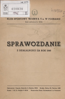 Sprawozdanie z Działalności za Rok 1946