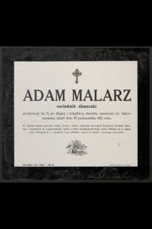 Adam Malarz czeladnik ślusarski przeżywszy lat 31, [...] zmarł dnia 30 października 1912 roku [...]