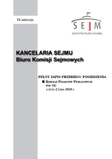 Pełny Zapis Przebiegu Posiedzenia Komisji Finansów Publicznych (nr 72) z dnia 2 lipca 2020 r.