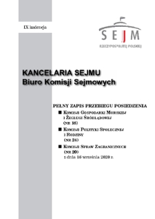 Pełny Zapis Przebiegu Posiedzenia Komisji Gospodarki Morskiej i Żeglugi Śródlądowej (nr 18) z dnia 16 września 2020 r.