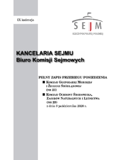 Pełny Zapis Przebiegu Posiedzenia Komisji Gospodarki Morskiej i Żeglugi Śródlądowej (nr 21) z dnia 8 października 2020 r.