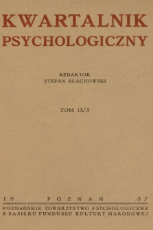 Kwartalnik Psychologiczny. T.9, 1937, [Zeszyt] 3