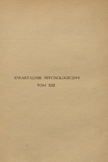Kwartalnik Psychologiczny. T.13, 1947, Spis rzeczy