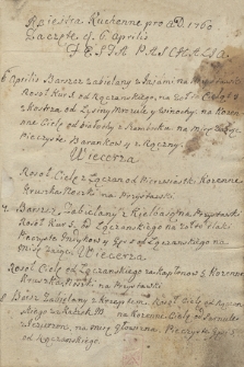 „Reiestra kuchenne [klasztoru tynieckiego] pro a. D. 1760 zaczęte cf. 6 Aprilis”, doprowadzone do 24 lipca r. 1763
