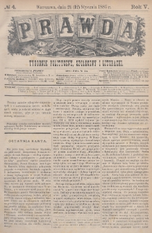 Prawda : tygodnik polityczny, społeczny i literacki. 1885, nr 4
