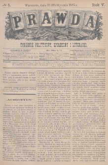 Prawda : tygodnik polityczny, społeczny i literacki. 1885, nr 5