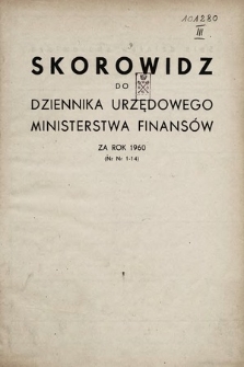 Dziennik Urzędowy Ministerstwa Finansów. 1960, skorowidz