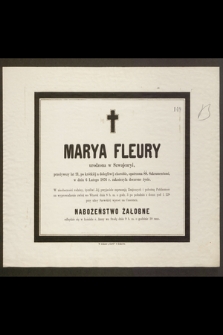 Marya Fleury urodzony w Szwajcaryi, przeżywszy lat 21 [...] w dniu 6 Lutego 1876 r. zakończyła doczesne życie [...]