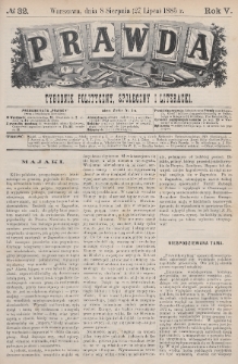 Prawda : tygodnik polityczny, społeczny i literacki. 1885, nr 32