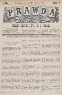 Prawda : tygodnik polityczny, społeczny i literacki. 1885, nr 34