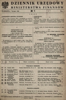 Dziennik Urzędowy Ministerstwa Finansów. 1962, nr 1