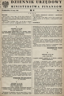 Dziennik Urzędowy Ministerstwa Finansów. 1962, nr 4