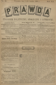 Prawda : tygodnik polityczny, społeczny i literacki. R.20, 1900, nr 51