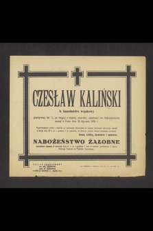 Czesław Kaliński b. kapelmistrz wojskowy [...] zasnął w Panu dnia 26 stycznia 1952 r.[..]